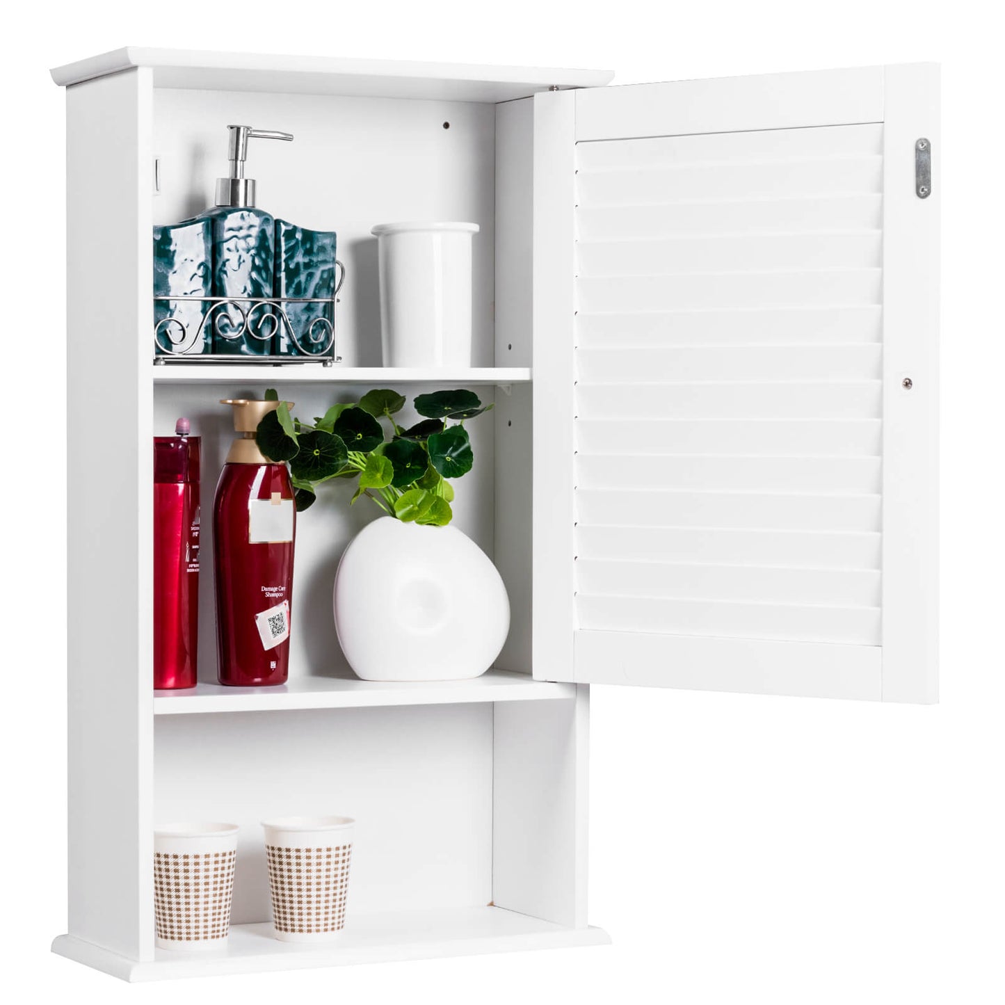 Modern Wall-Mounted Bathroom Storage Cabinet with Louver Door
