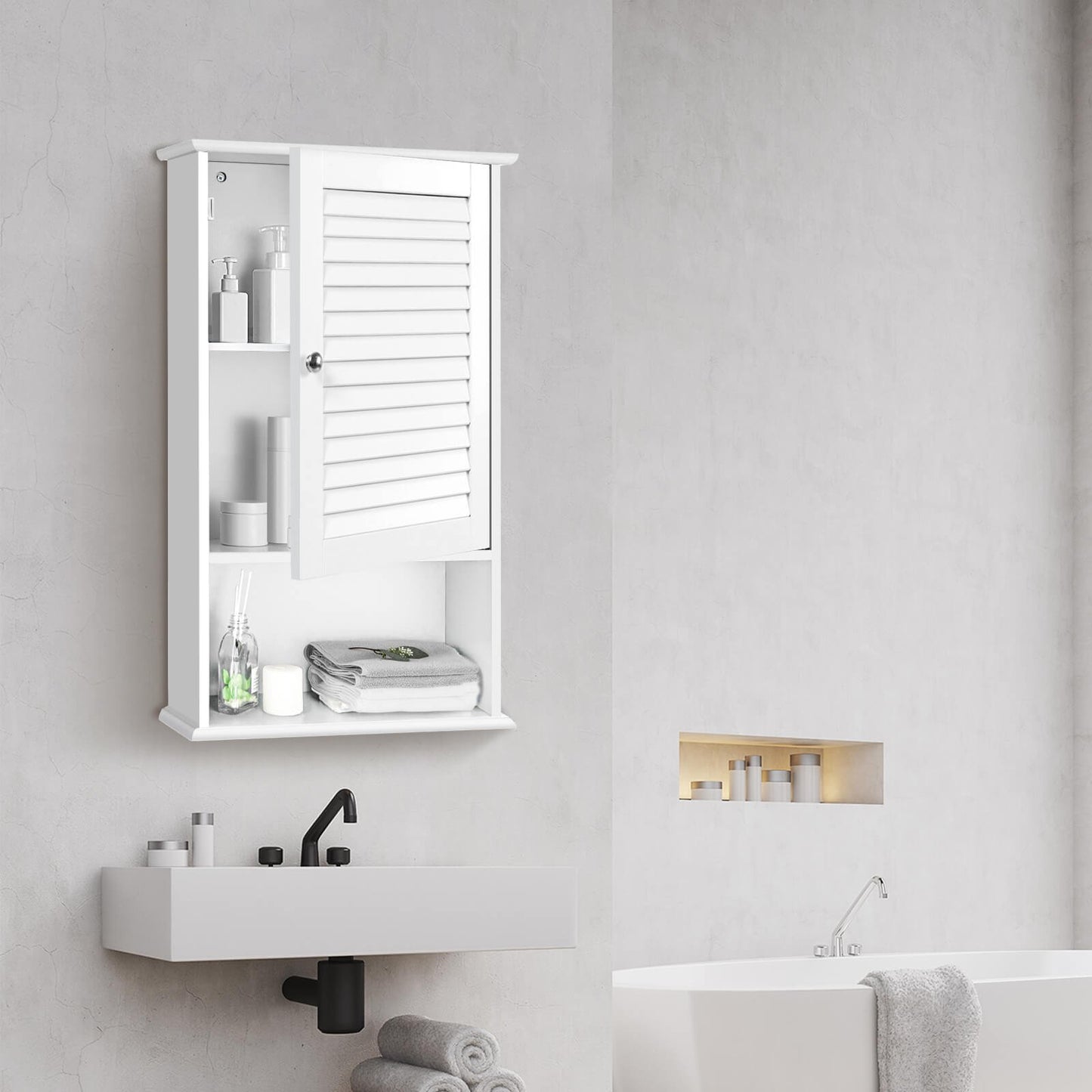Modern Wall-Mounted Bathroom Storage Cabinet with Louver Door