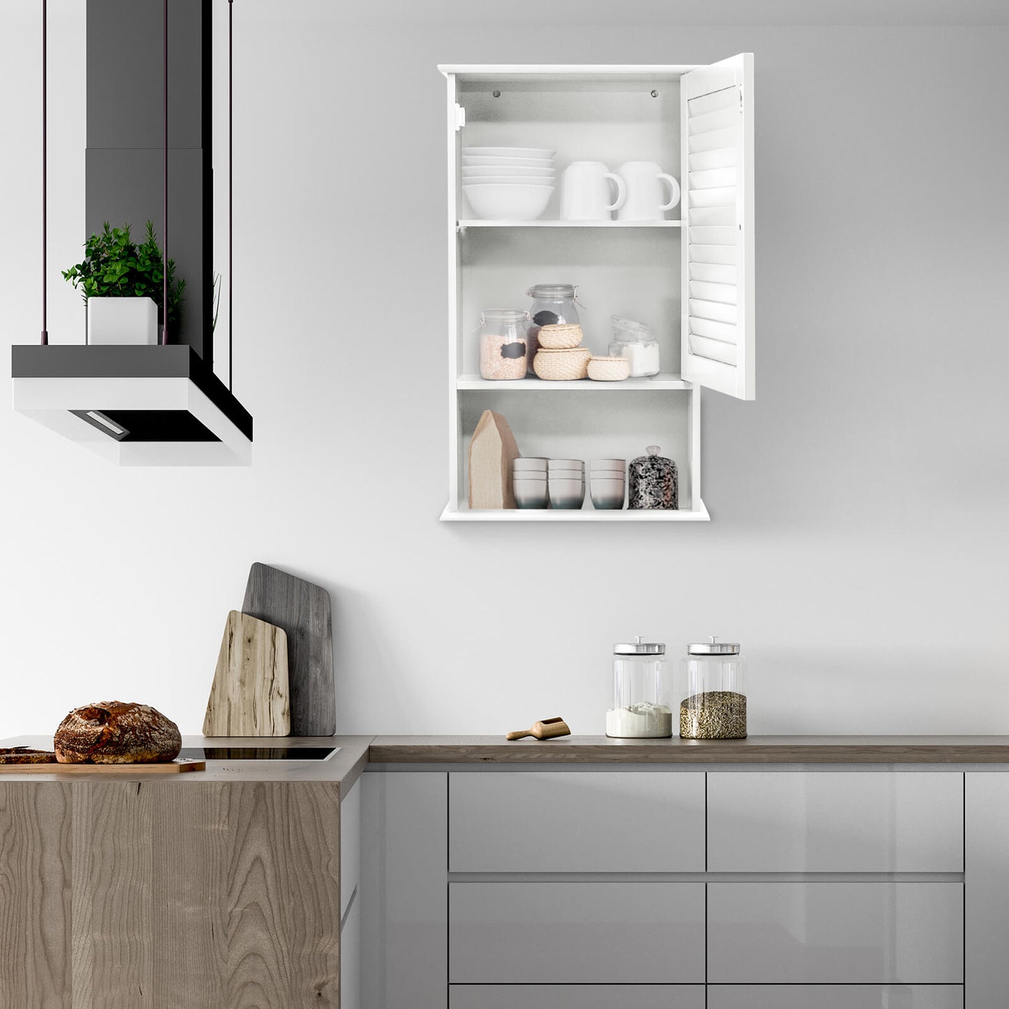 Modern Wall-Mounted Bathroom Storage Cabinet with Louver Door