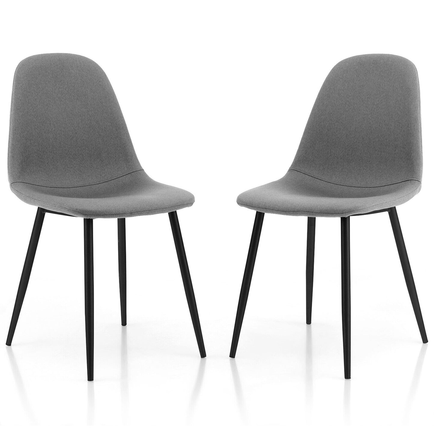 Modern Dining Chair Set of 2 with Metal Legs and Linen Upholstery - Grey