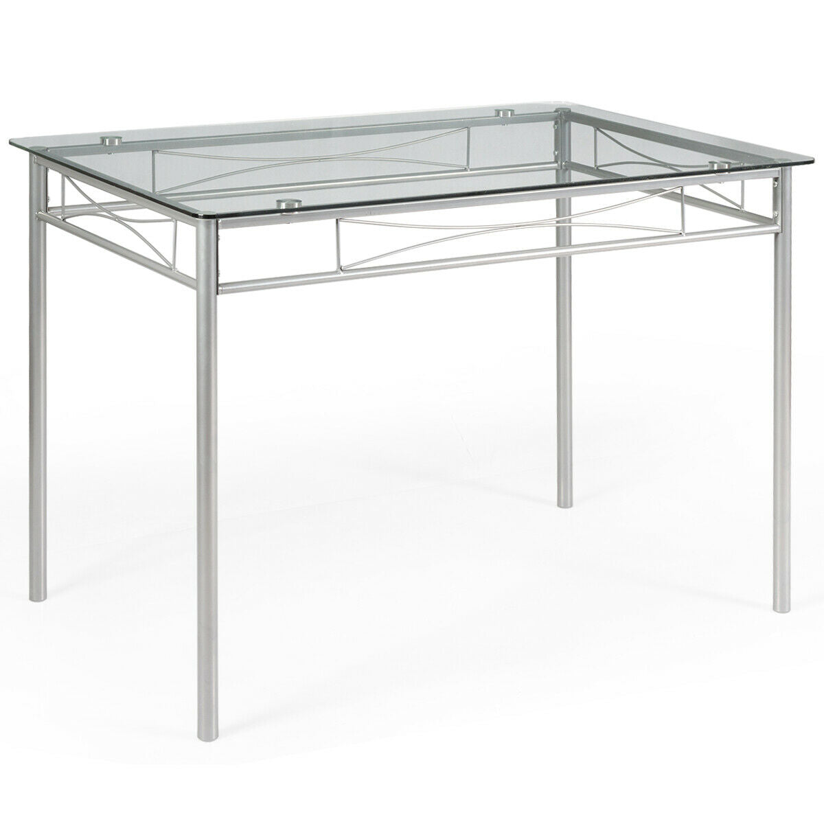 Modern 5 Piece Glass Dining Set with Metal Frame and Comfortable High Back Chairs