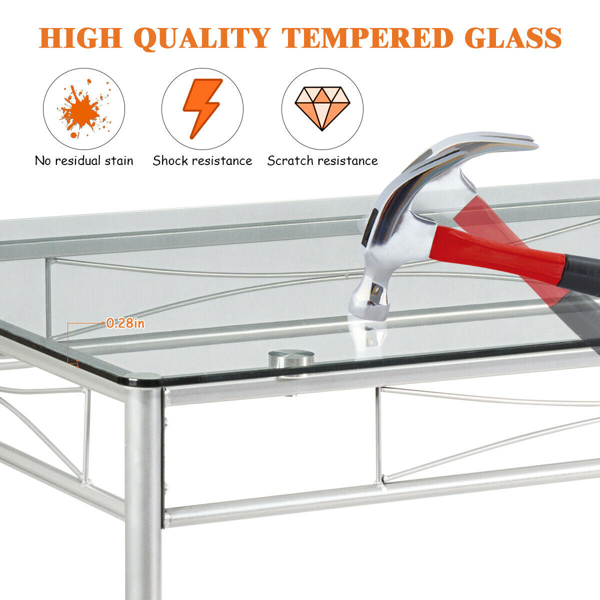 Modern 5 Piece Glass Dining Set with Metal Frame and Comfortable High Back Chairs