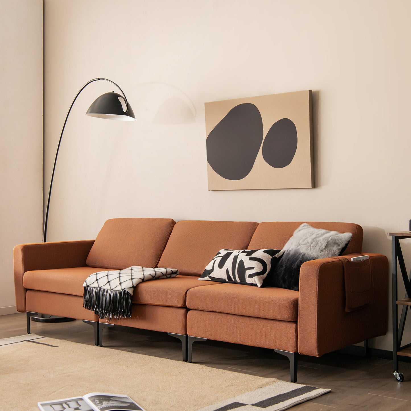 Modular L-Shaped Sectional Sofa with Reversible Chaise, Built-In USB Ports - Orange