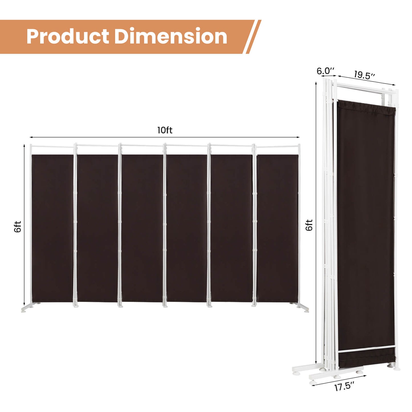 Elegant 6 Panel Folding Privacy Screen Room Divider - Brown