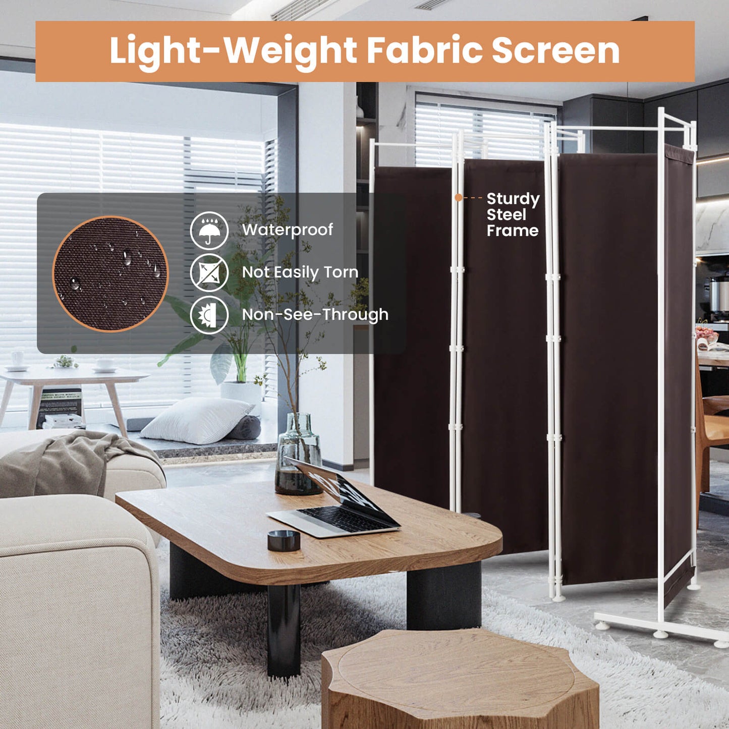 Elegant 6 Panel Folding Privacy Screen Room Divider - Brown