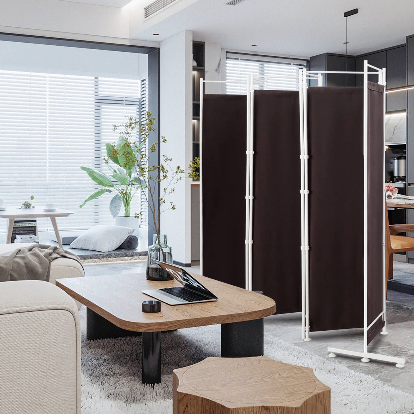 Elegant 6 Panel Folding Privacy Screen Room Divider - Brown