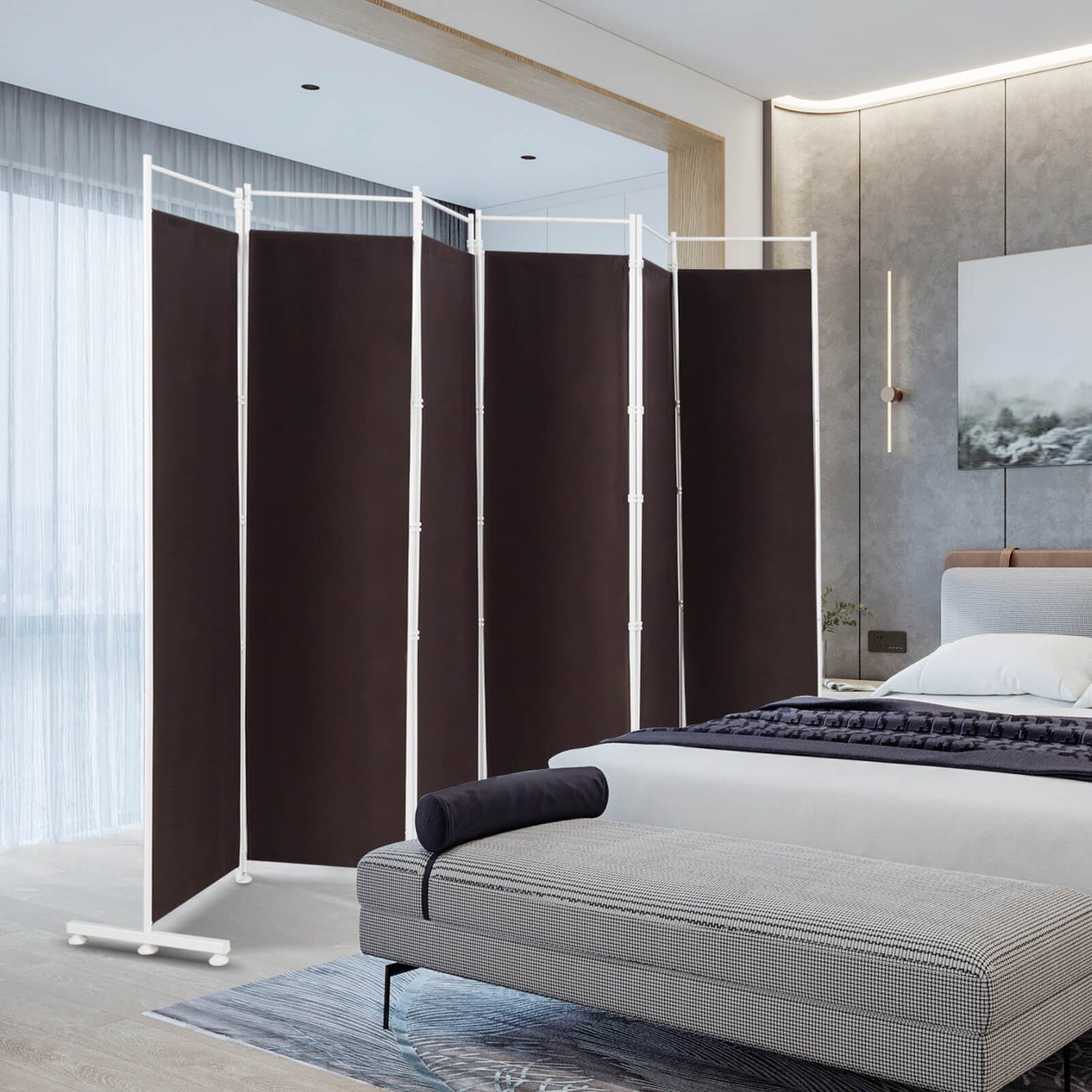 Elegant 6 Panel Folding Privacy Screen Room Divider - Brown