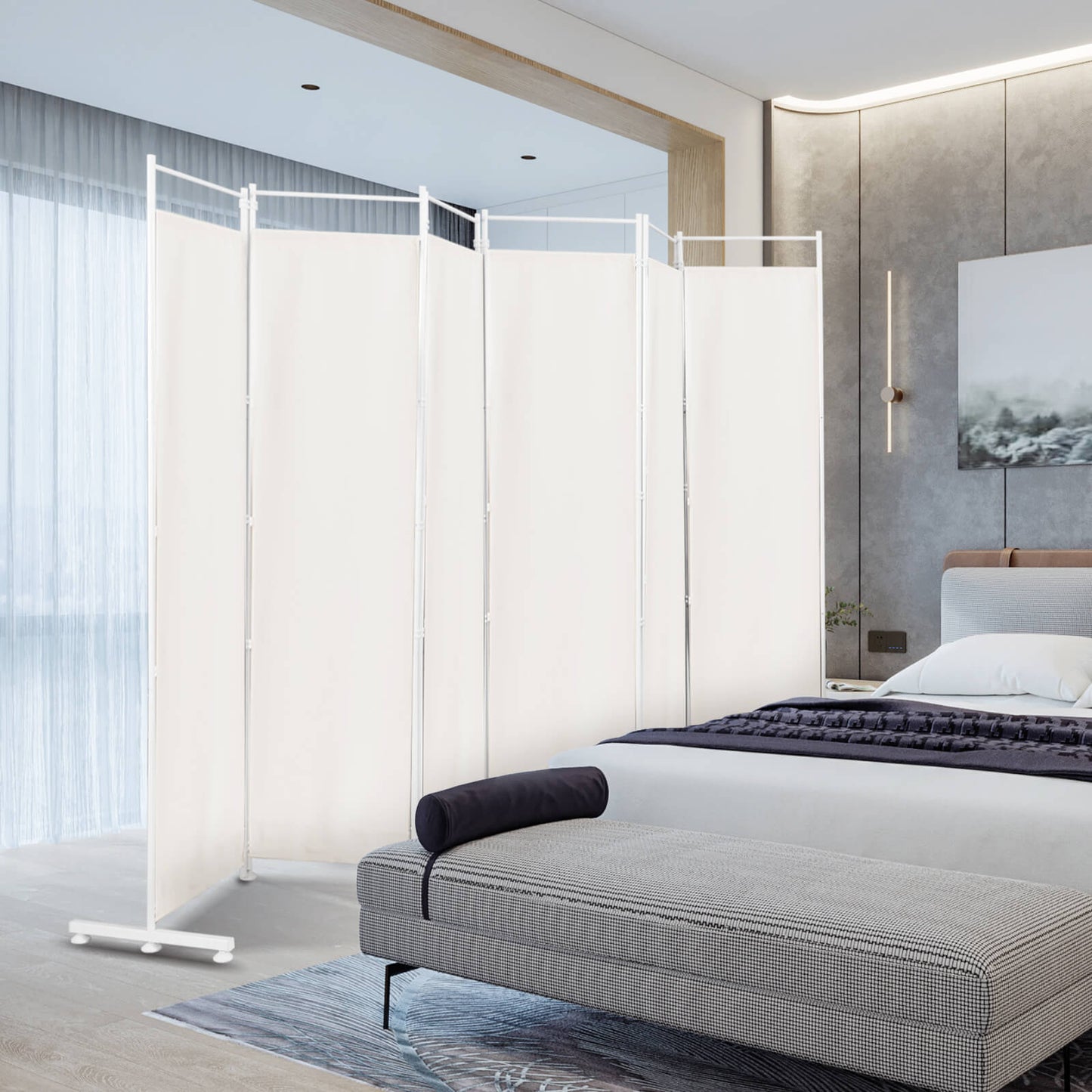 Elegant 6 Panel Folding Privacy Screen Room Divider - White