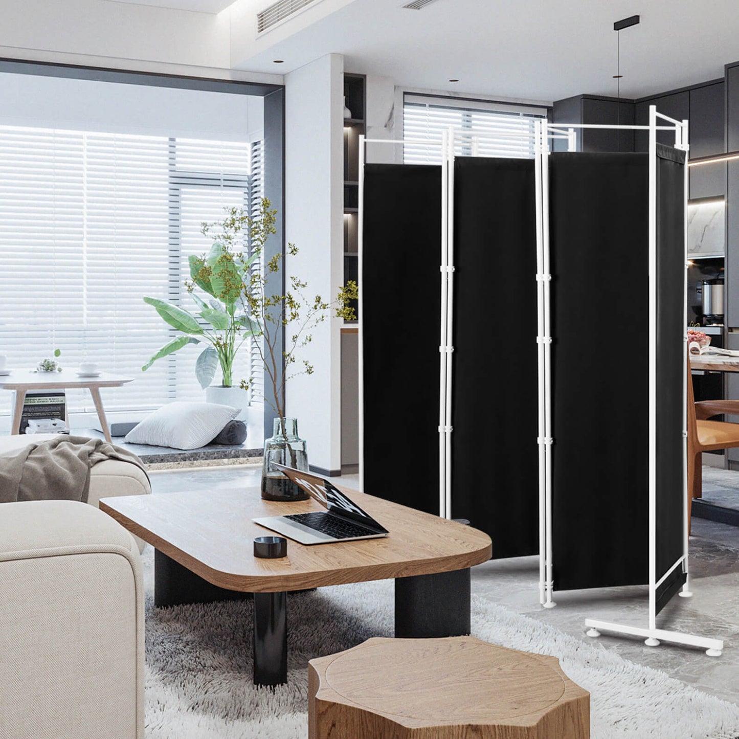 Elegant 6 Panel Folding Privacy Screen Room Divider - Black