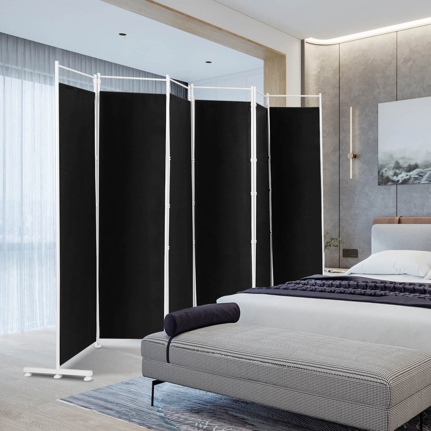 Elegant 6 Panel Folding Privacy Screen Room Divider - Black