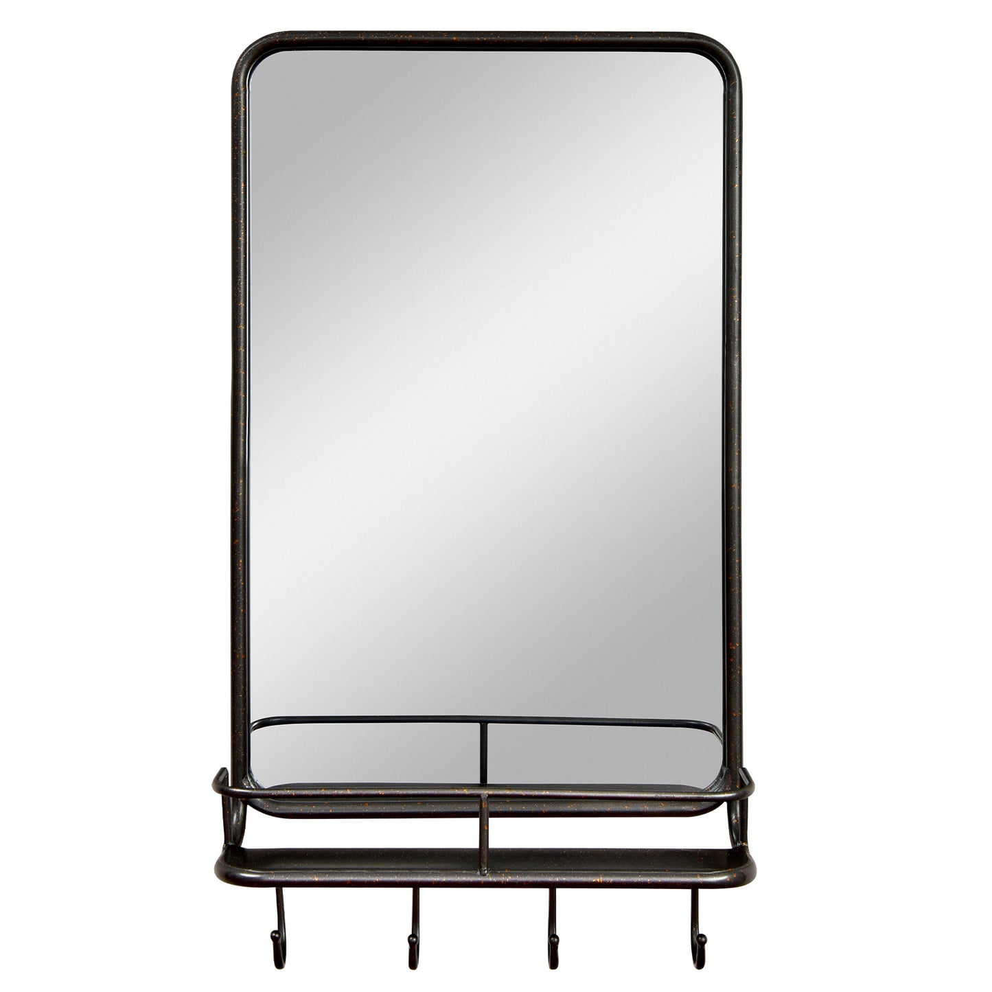 Wall-Mounted Mirror with Shelf & Hooks – Sturdy Metal Frame for Home Use