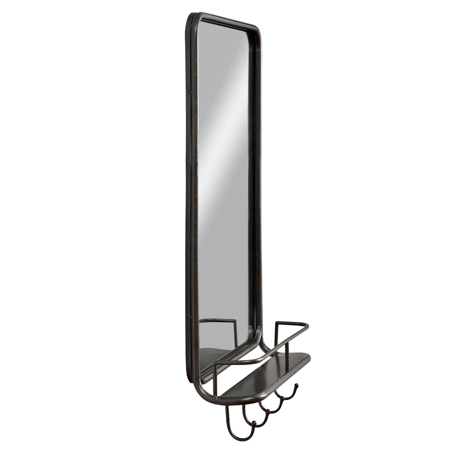 Wall-Mounted Mirror with Shelf & Hooks – Sturdy Metal Frame for Home Use