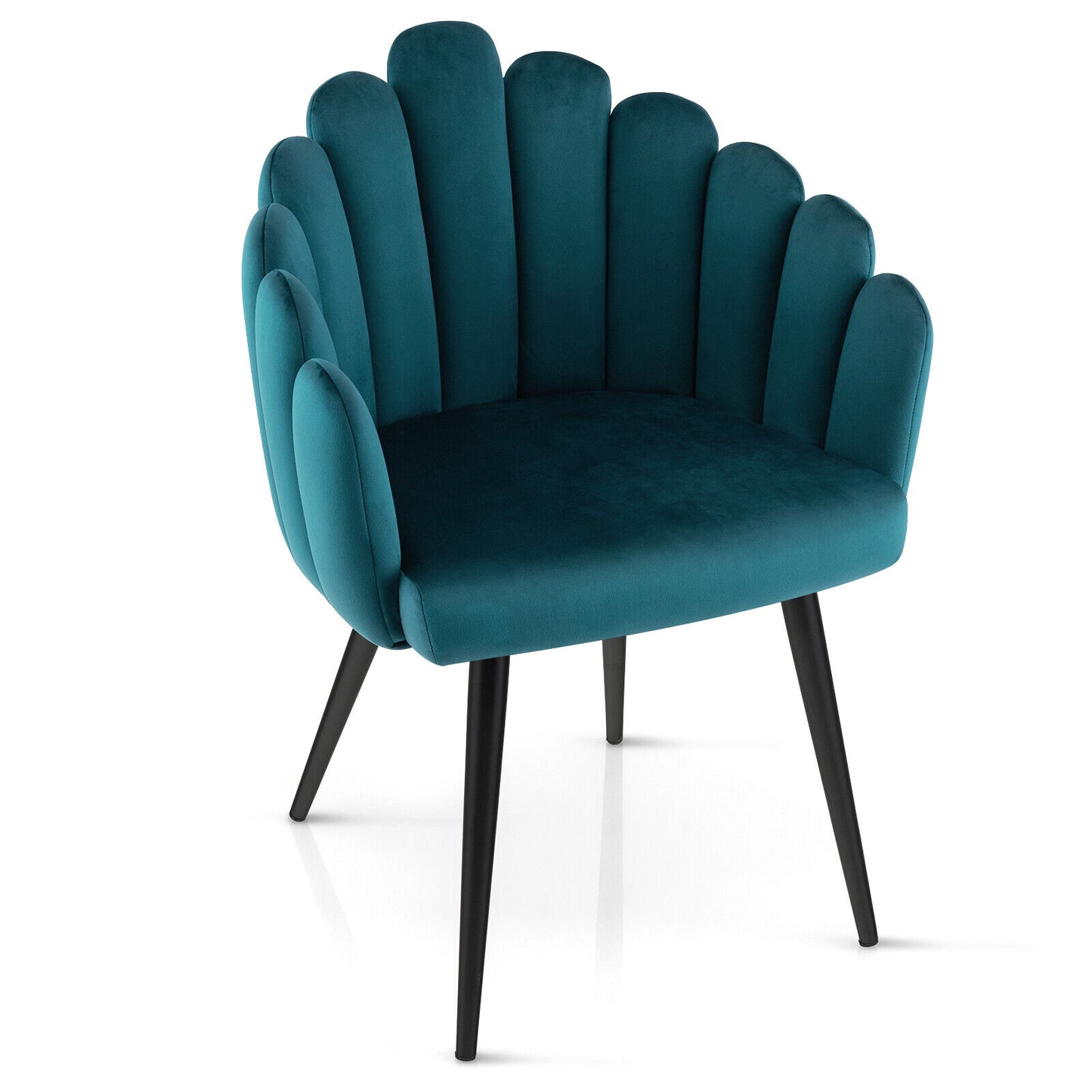 Elegant Velvet Dining Chair with Ergonomic Petal Backrest and Sturdy Metal Base - Teal