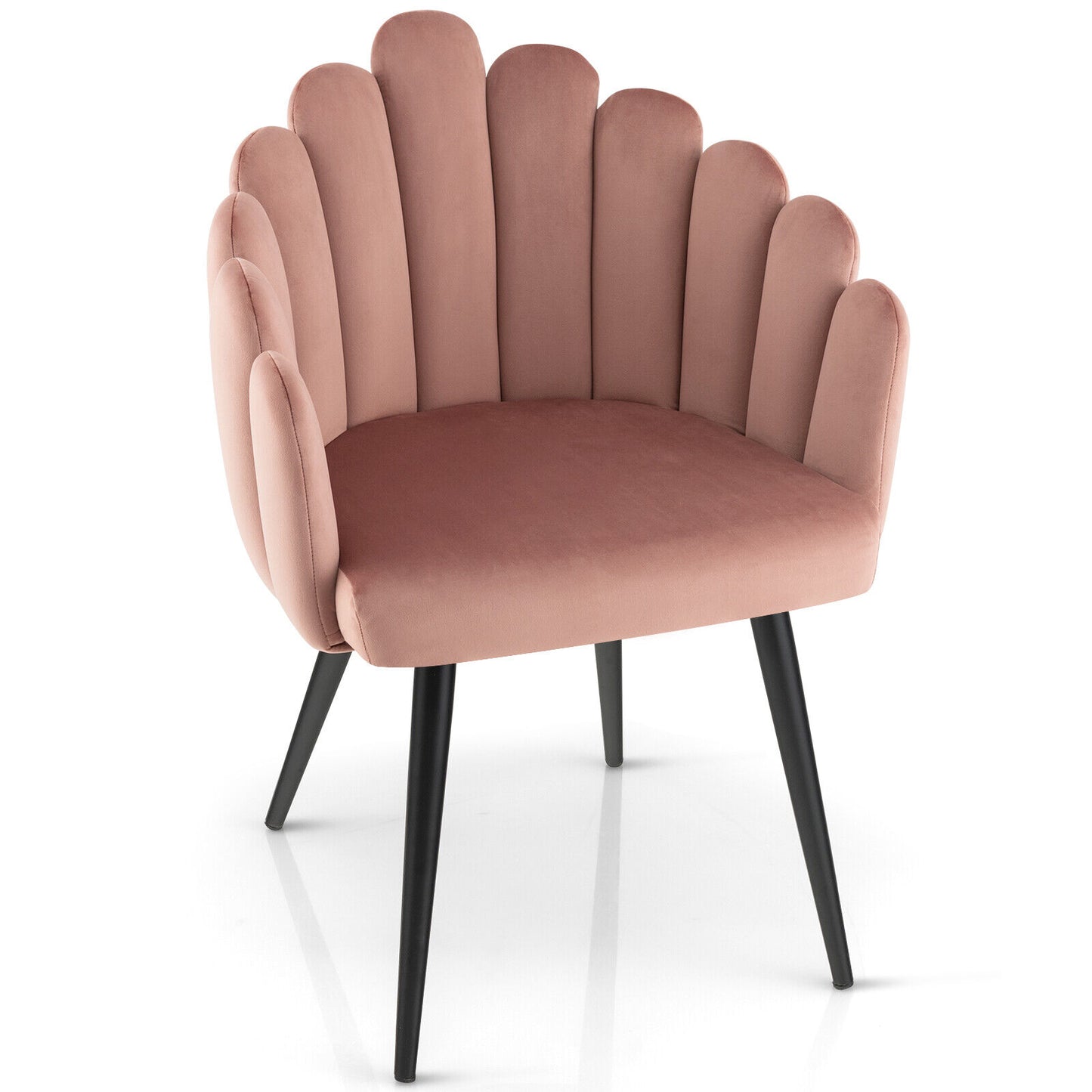 Elegant Velvet Dining Chair with Ergonomic Petal Backrest and Sturdy Metal Base - Pink