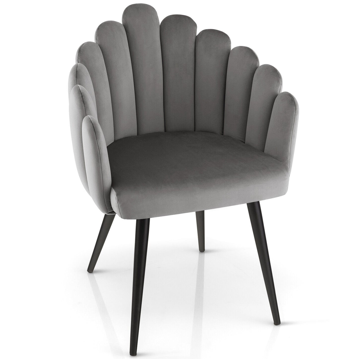 Elegant Velvet Dining Chair with Ergonomic Petal Backrest and Sturdy Metal Base - Grey