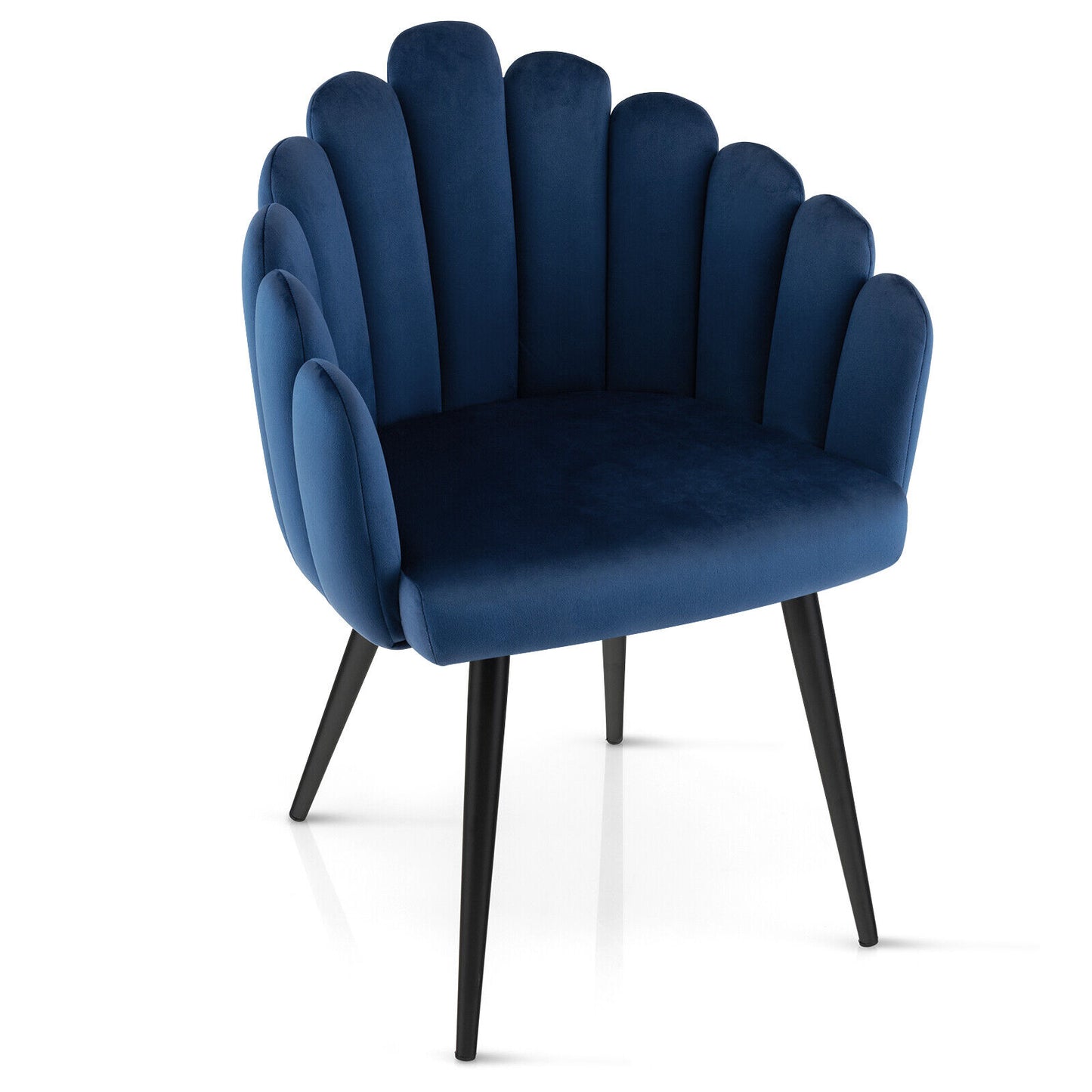 Elegant Velvet Dining Chair with Ergonomic Petal Backrest and Sturdy Metal Base - Blue