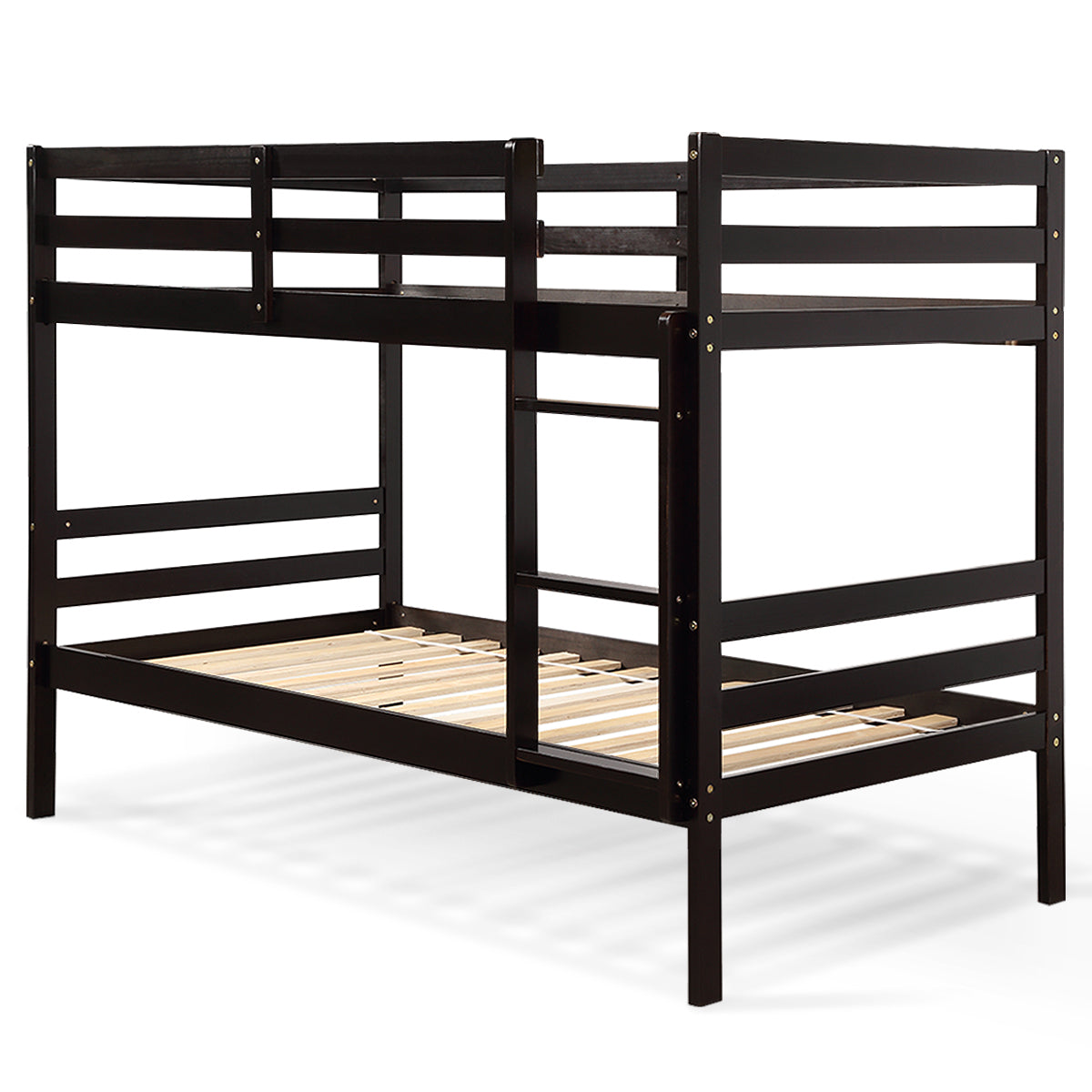 Solid Hardwood Twin Bunk Bed for Kids - Brown