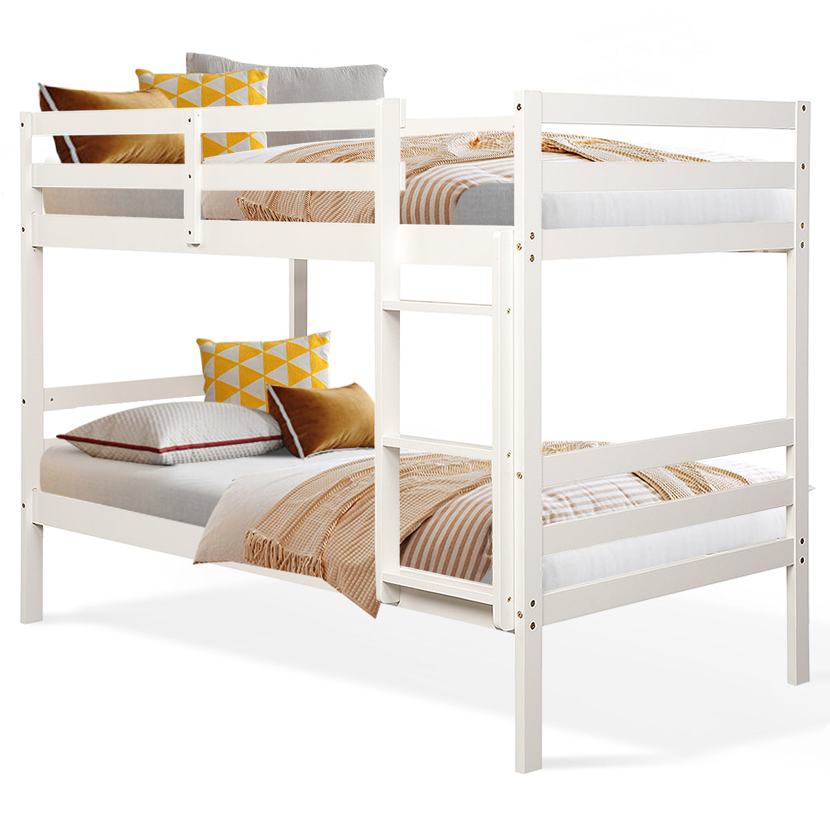Solid Hardwood Twin Bunk Bed for Kids - White