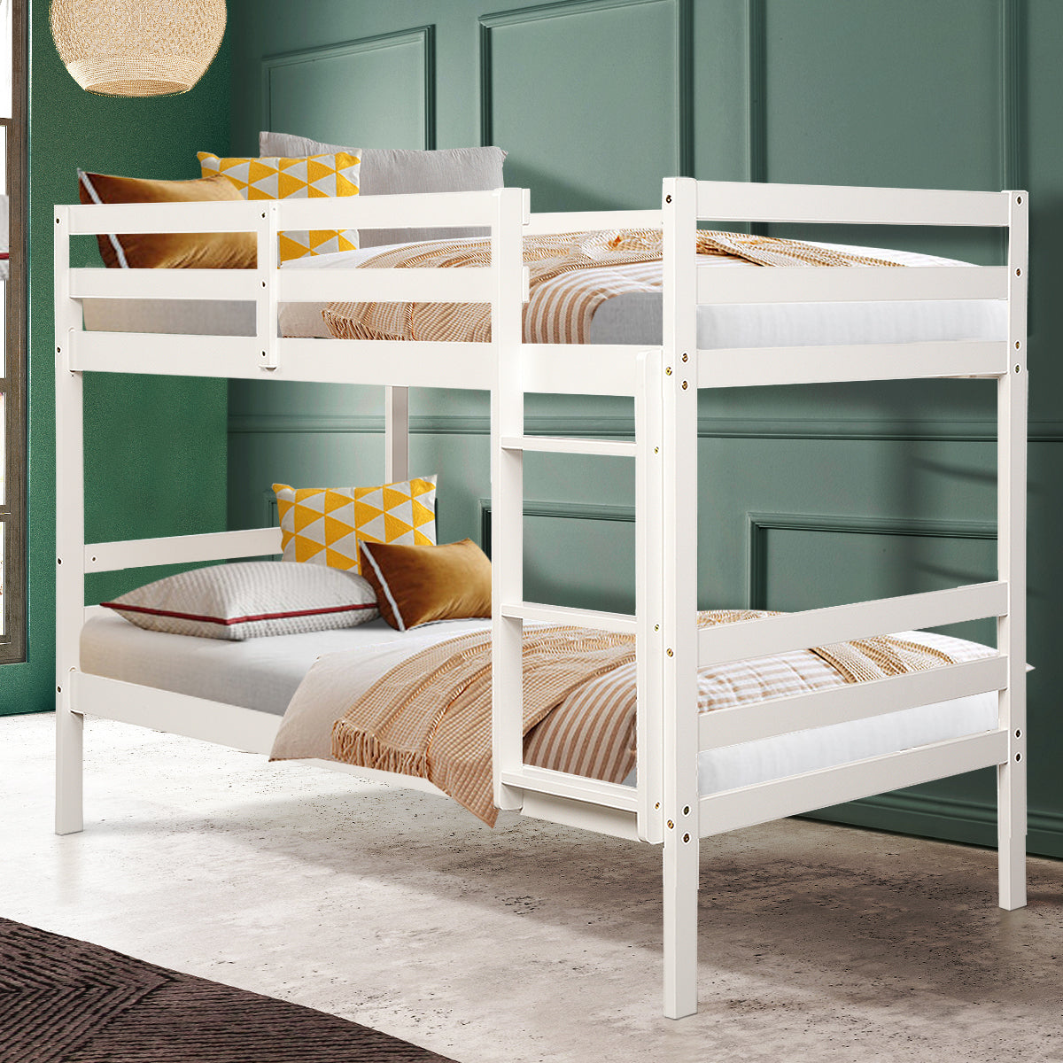 Solid Hardwood Twin Bunk Bed for Kids - White