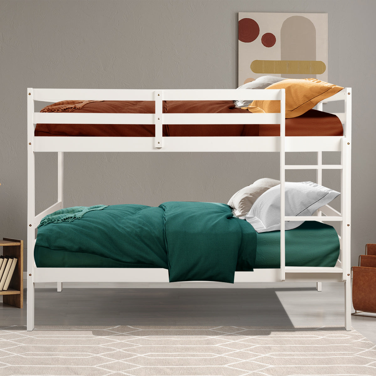 Solid Hardwood Twin Bunk Bed for Kids - White