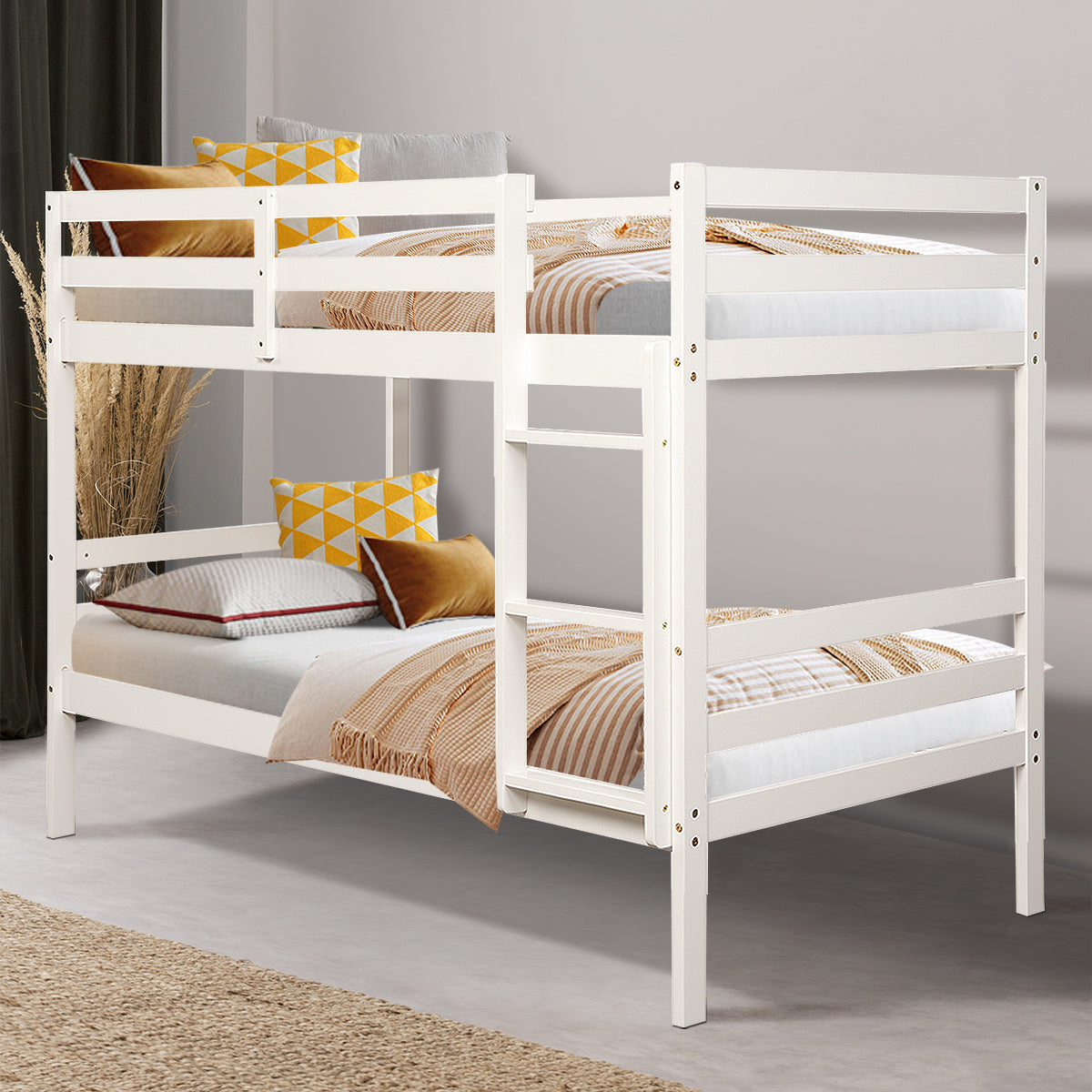 Solid Hardwood Twin Bunk Bed for Kids - White