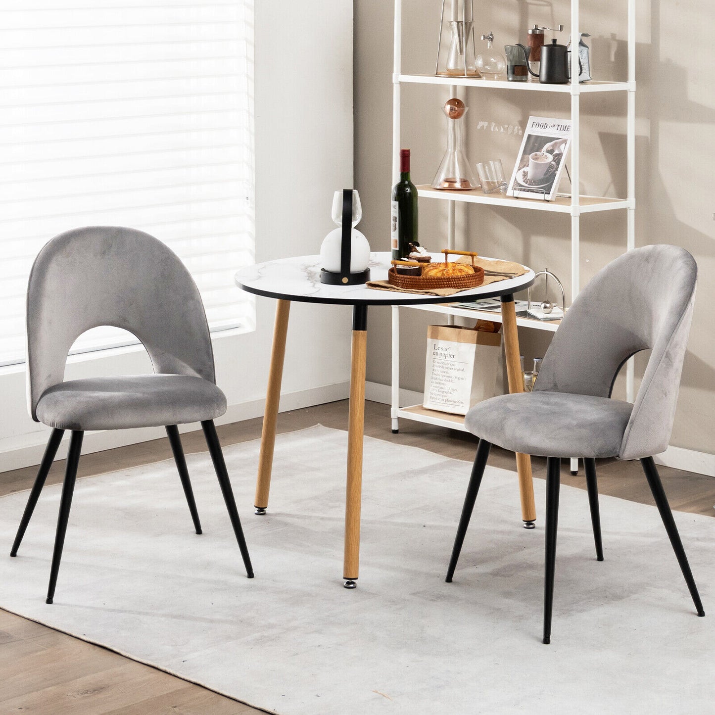 Set of 2 Velvet Dining Chairs with Metal Frame & Adjustable Foot Pads - Grey