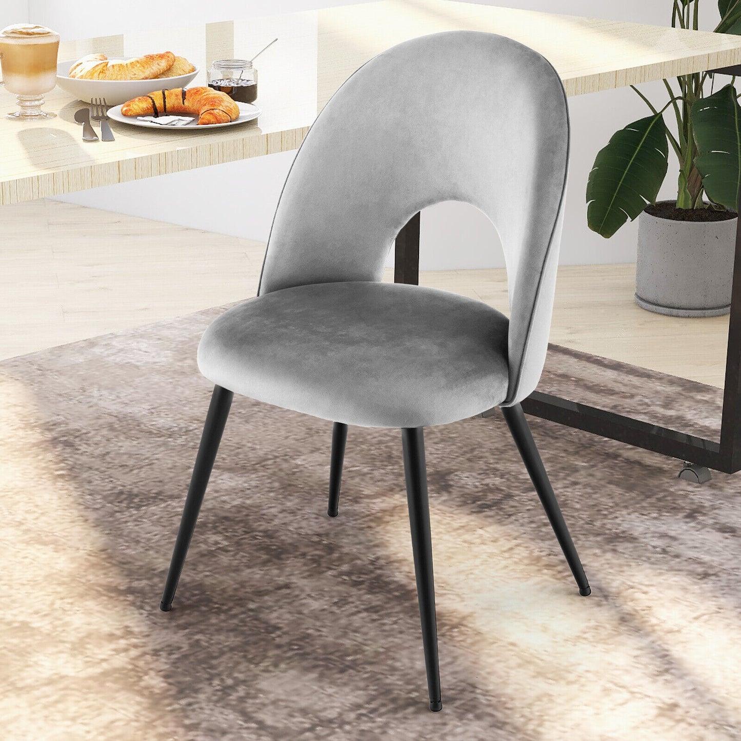 Set of 2 Velvet Dining Chairs with Metal Frame & Adjustable Foot Pads - Grey