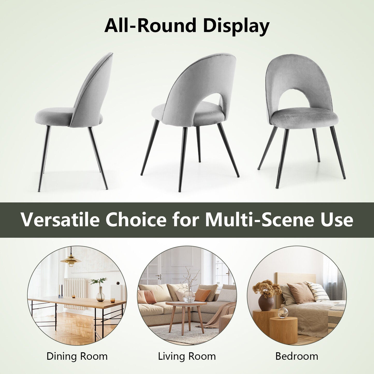 Set of 2 Velvet Dining Chairs with Metal Frame & Adjustable Foot Pads - Grey