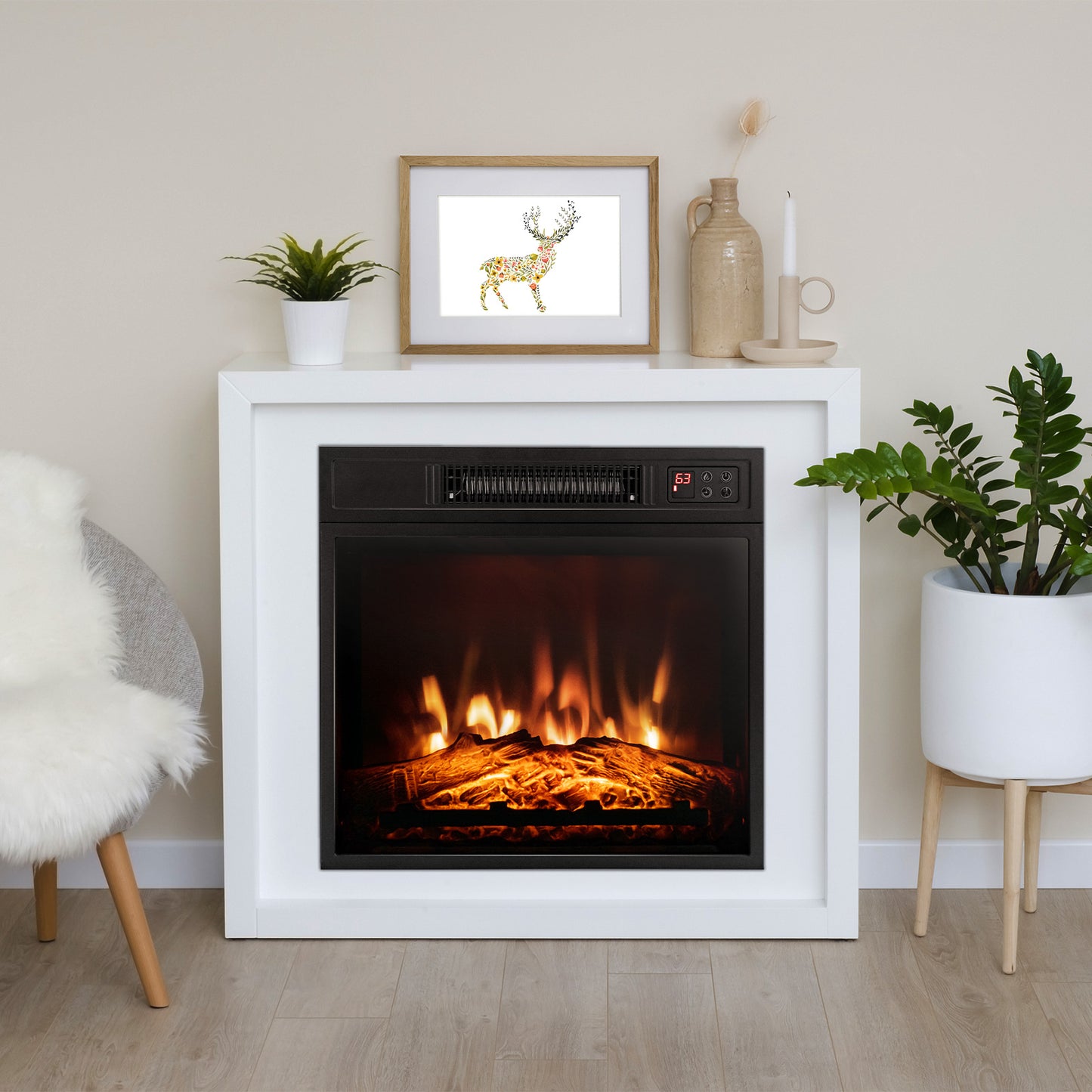 18 Inch Electric Fireplace Insert with Adjustable LED Flame Effects