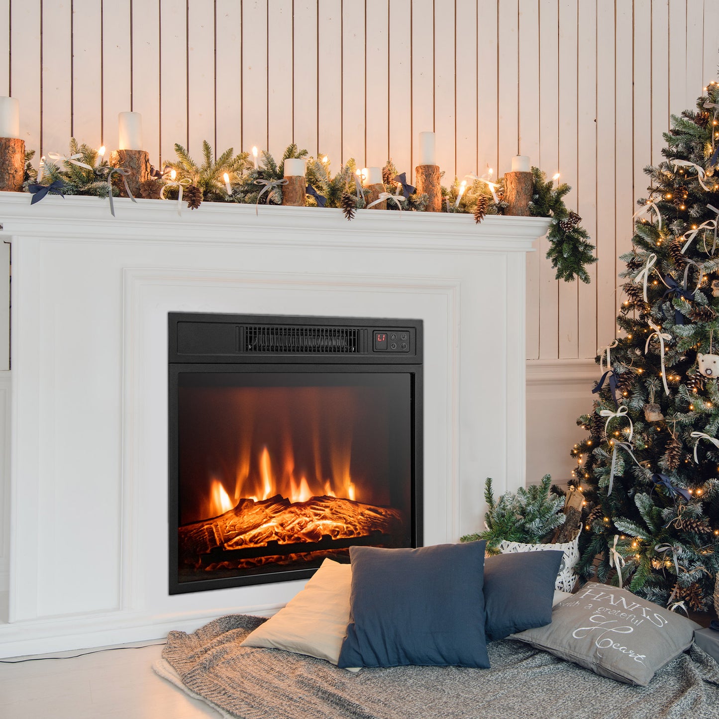 18 Inch Electric Fireplace Insert with Adjustable LED Flame Effects