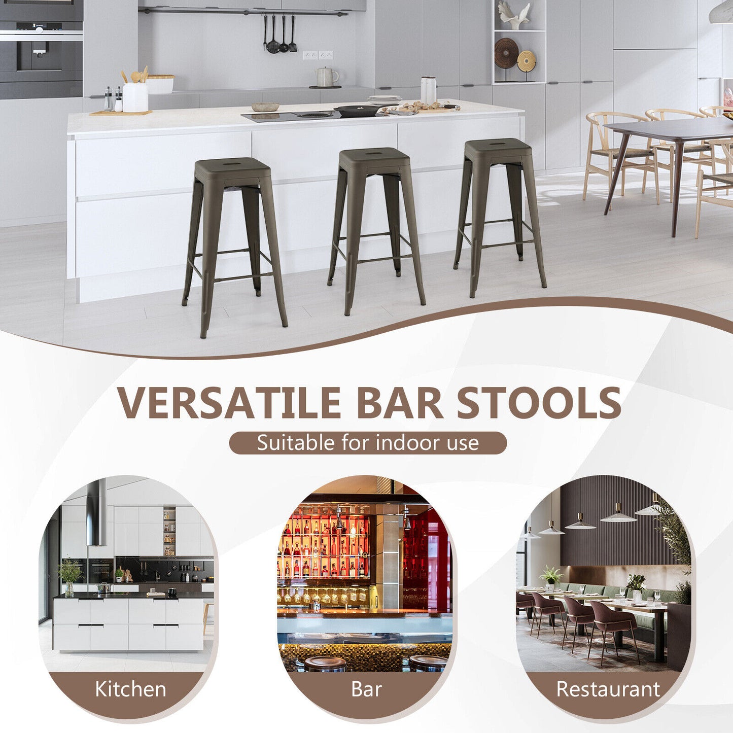 Set of 4 30 Inch Bar Stools with Square Seat and Convenient Handling Hole - Gunmetal