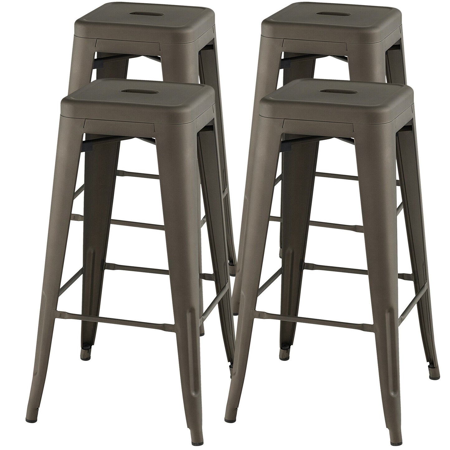 Set of 4 30 Inch Bar Stools with Square Seat and Convenient Handling Hole - Gunmetal