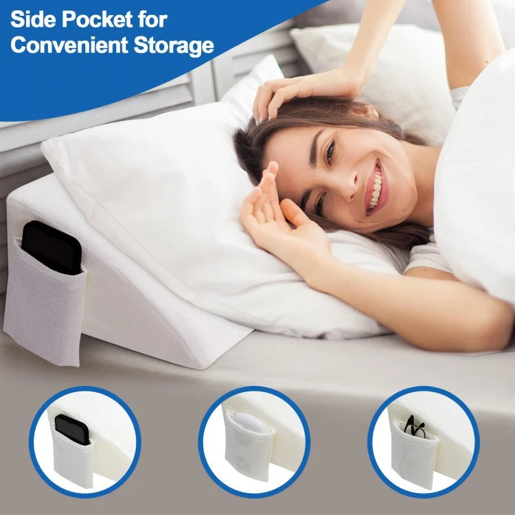 Bed Wedge Pillow with Side Pocket for Gap Filling and Neck Support