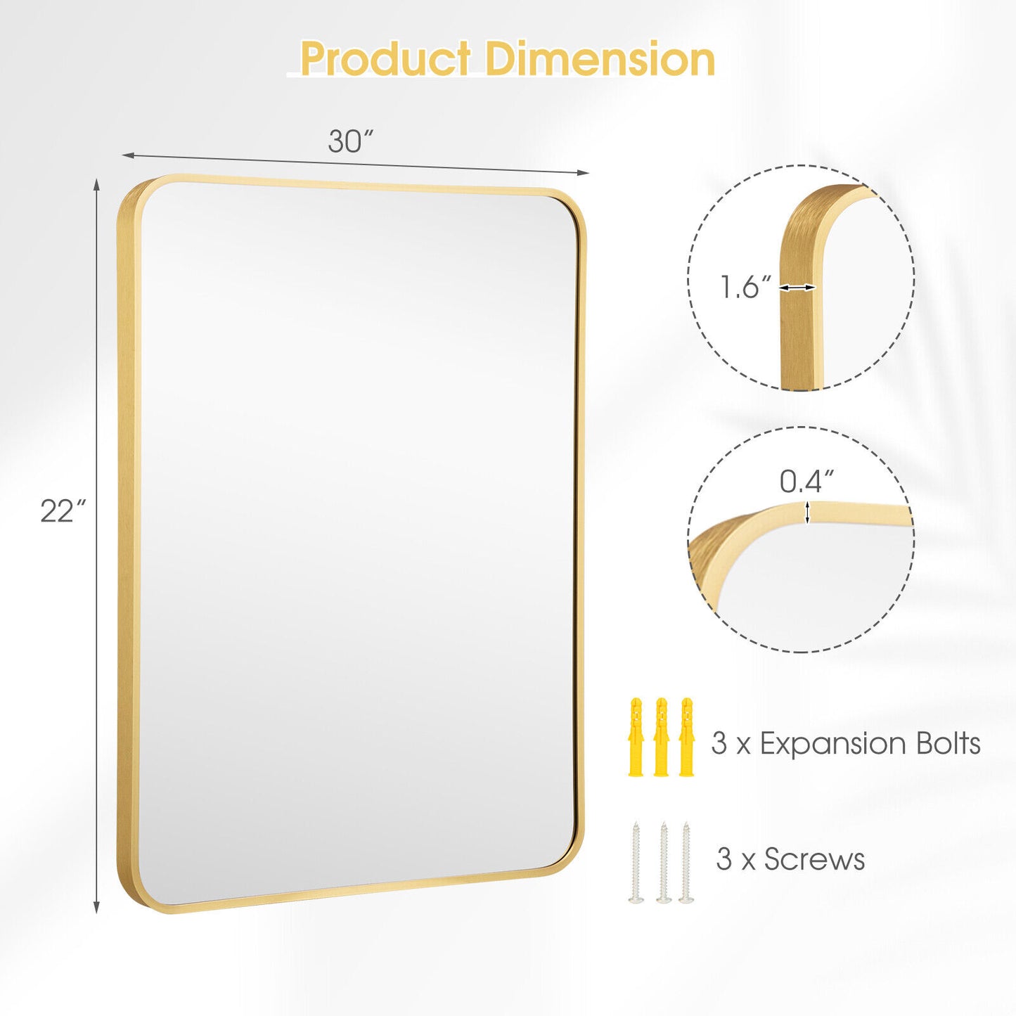 Premium Metal Framed Wall Mirror with Shatterproof Glass and Rounded Corners - Golden