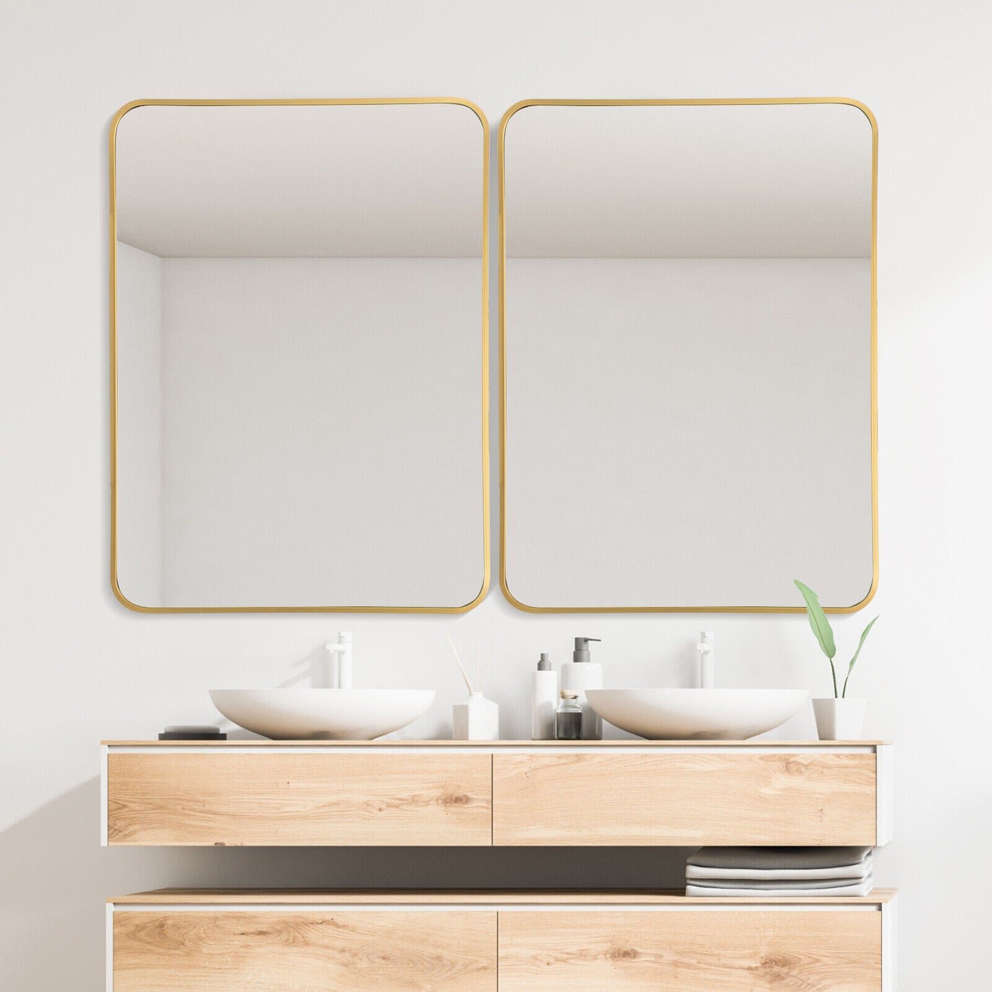 Premium Metal Framed Wall Mirror with Shatterproof Glass and Rounded Corners - Golden