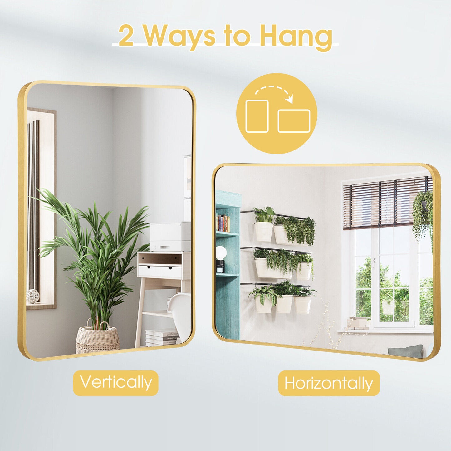 Premium Metal Framed Wall Mirror with Shatterproof Glass and Rounded Corners - Golden