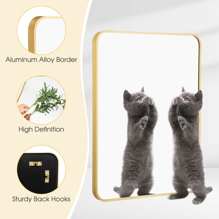 Premium Metal Framed Wall Mirror with Shatterproof Glass and Rounded Corners - Golden