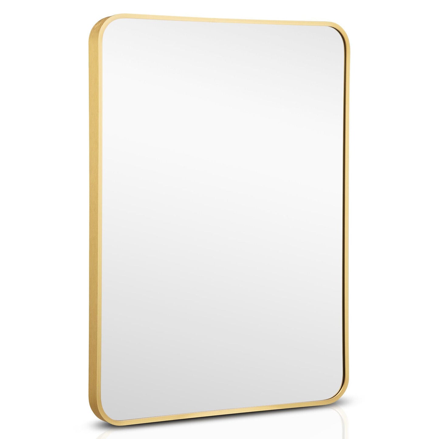 Premium Metal Framed Wall Mirror with Shatterproof Glass and Rounded Corners - Golden