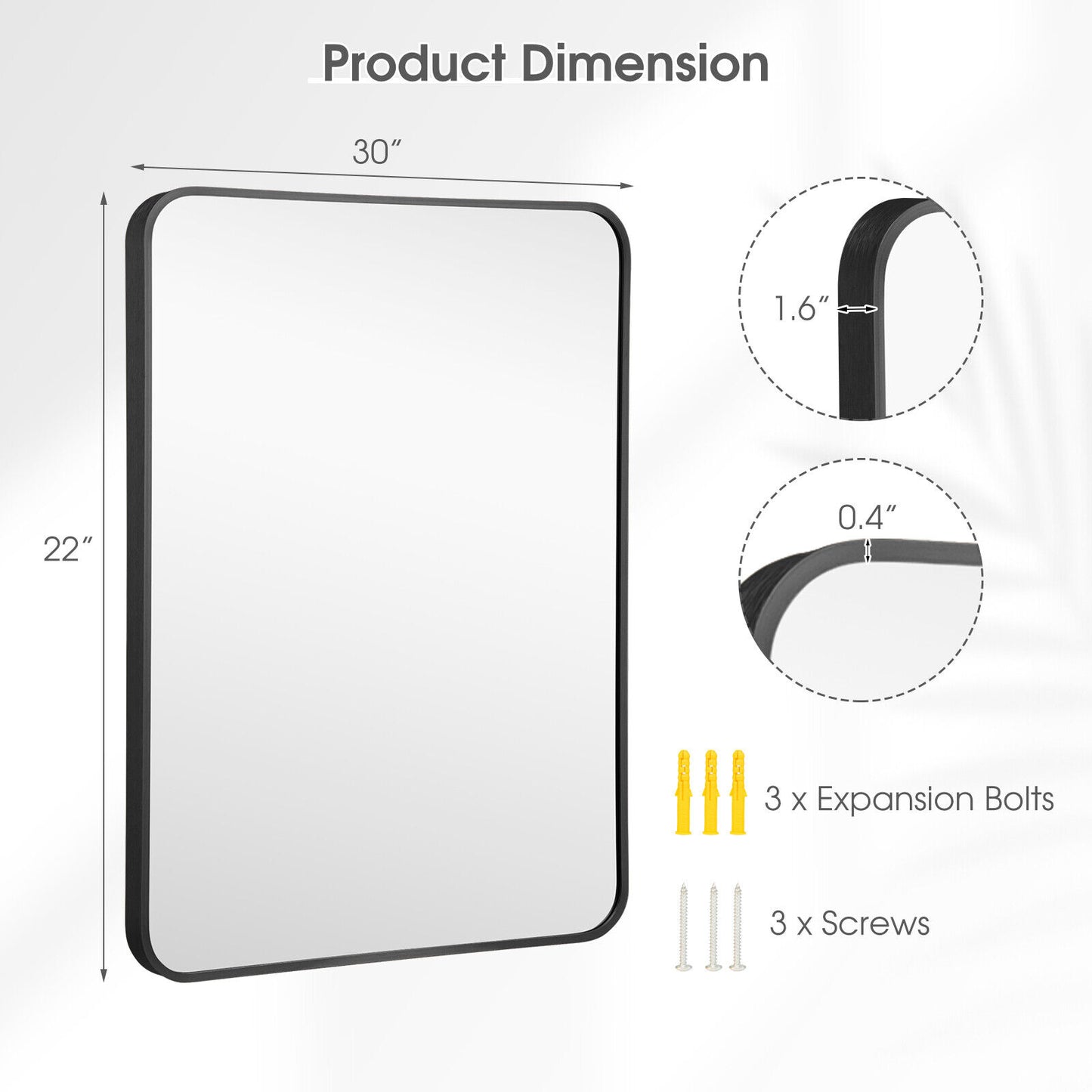 Premium Metal Framed Wall Mirror with Shatterproof Glass and Rounded Corners - Black