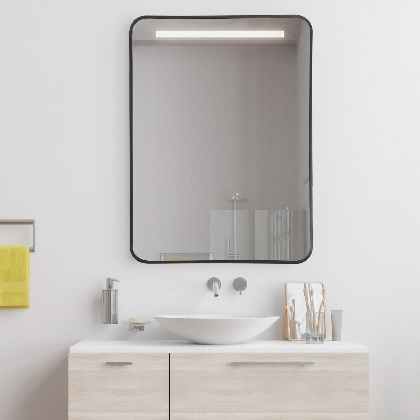 Premium Metal Framed Wall Mirror with Shatterproof Glass and Rounded Corners - Black