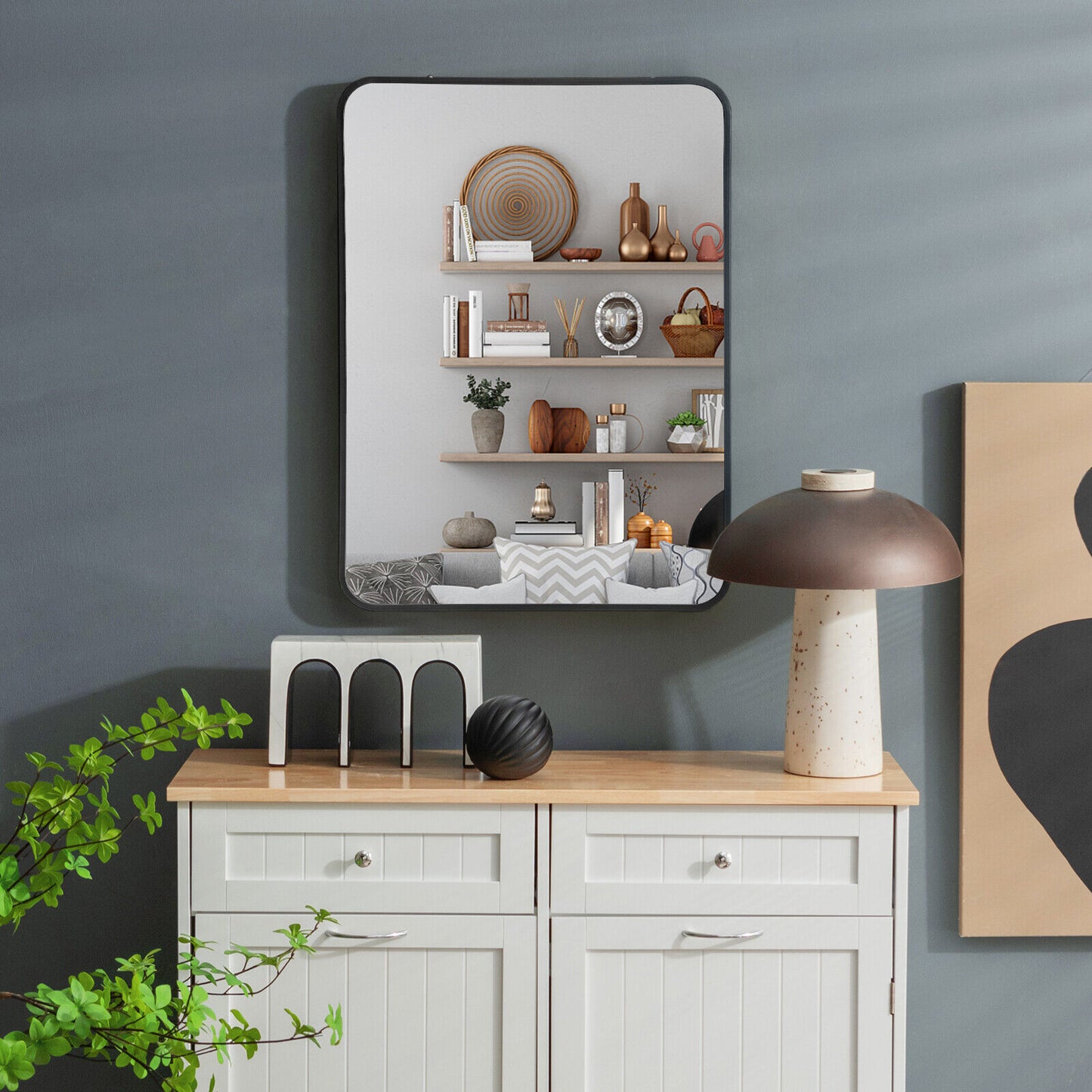 Premium Metal Framed Wall Mirror with Shatterproof Glass and Rounded Corners - Black