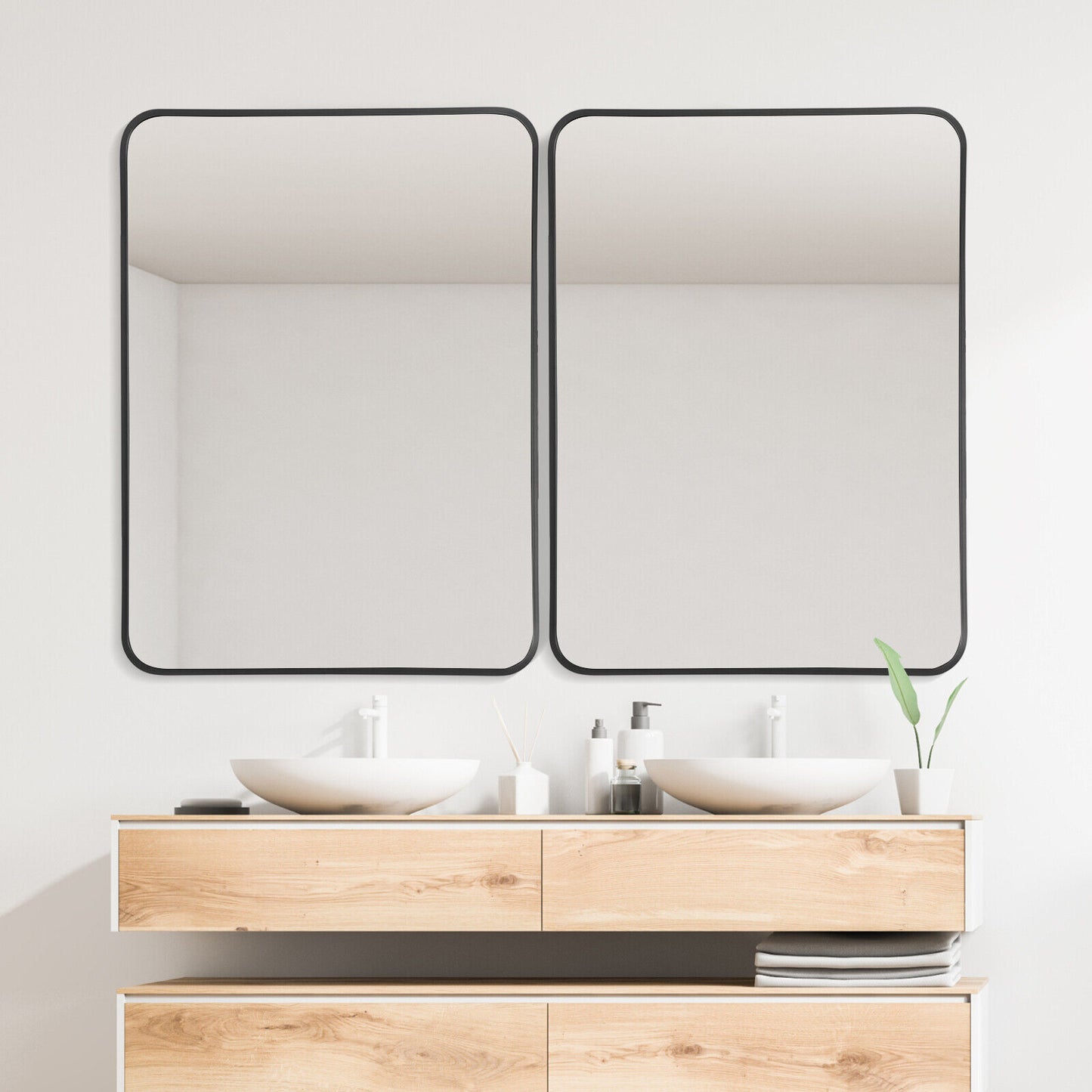 Premium Metal Framed Wall Mirror with Shatterproof Glass and Rounded Corners - Black