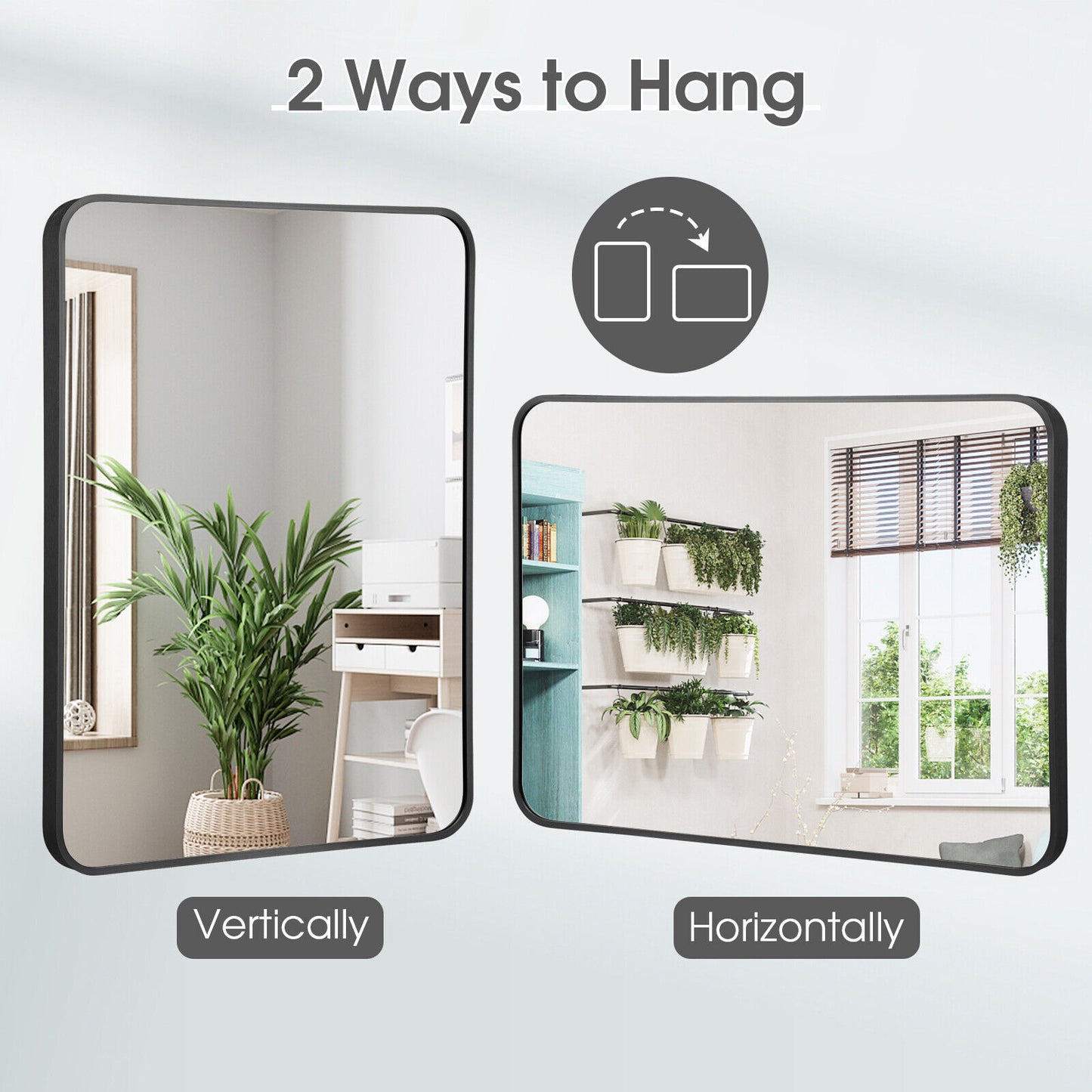 Premium Metal Framed Wall Mirror with Shatterproof Glass and Rounded Corners - Black