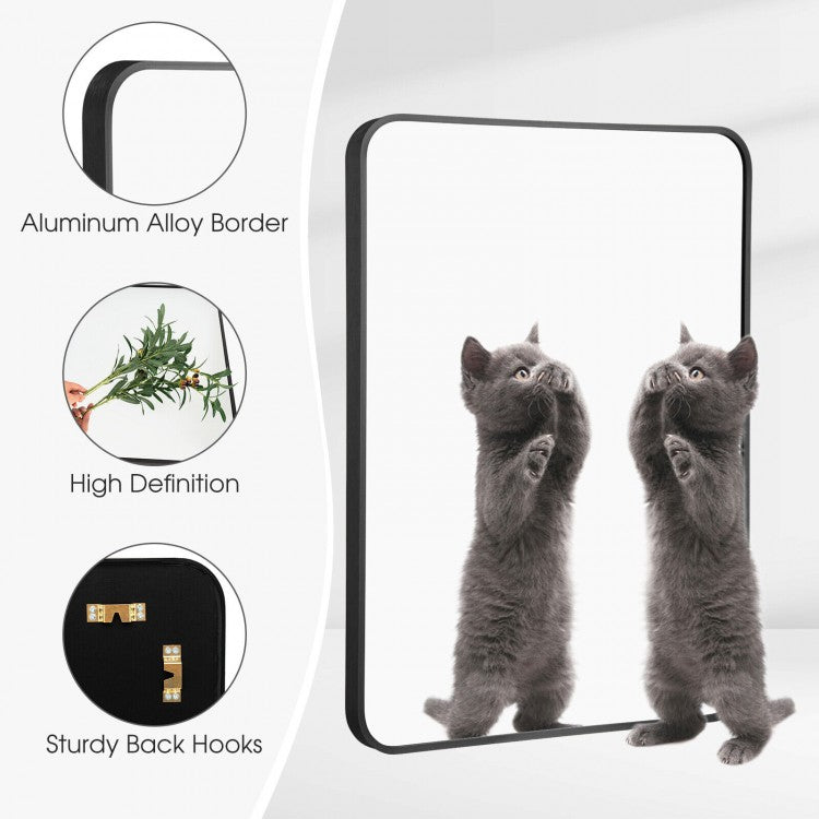 Premium Metal Framed Wall Mirror with Shatterproof Glass and Rounded Corners - Black
