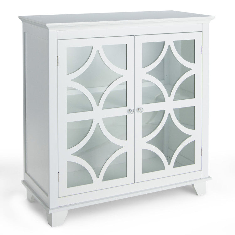 Modern Buffet Cabinet with Glass Doors and Adjustable Storage Shelf - White