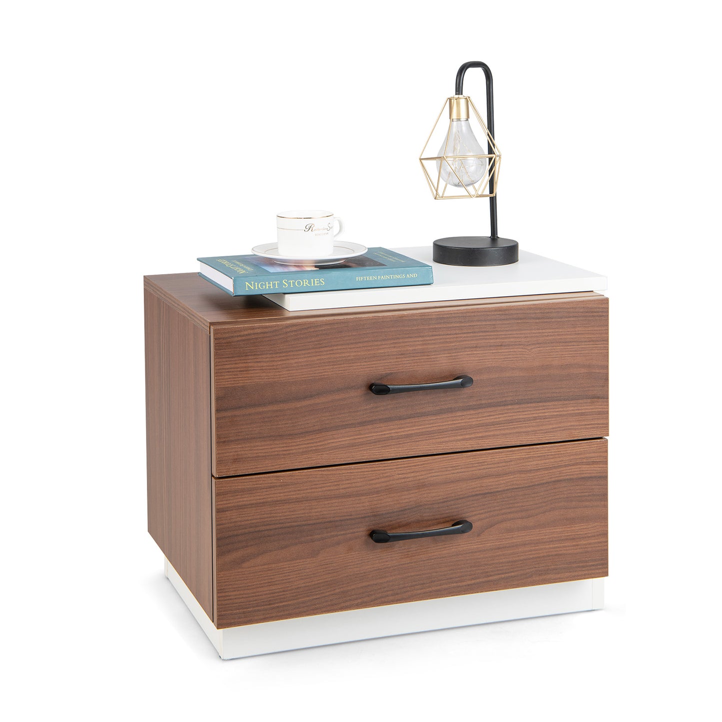 Sleek Modern Nightstand with 2 Drawers for Bedroom or Living Room Organization