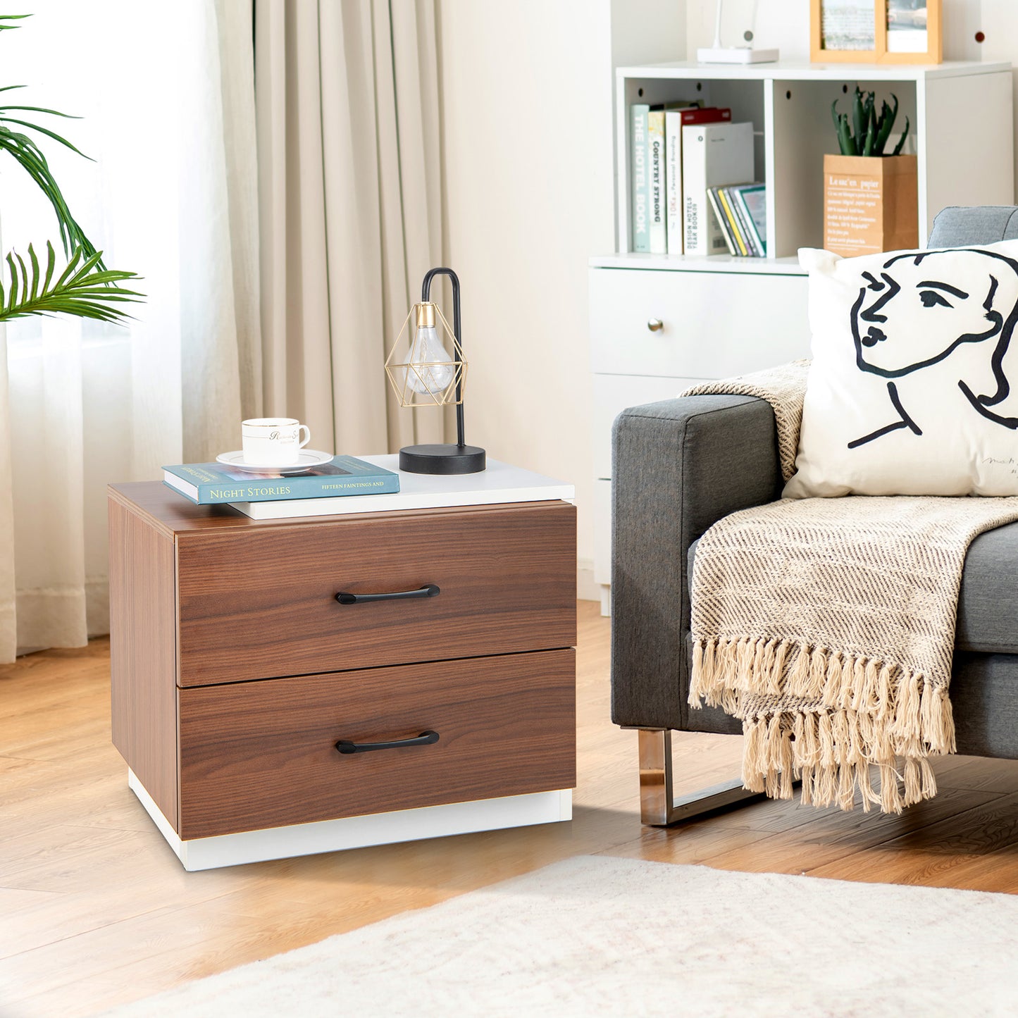 Sleek Modern Nightstand with 2 Drawers for Bedroom or Living Room Organization