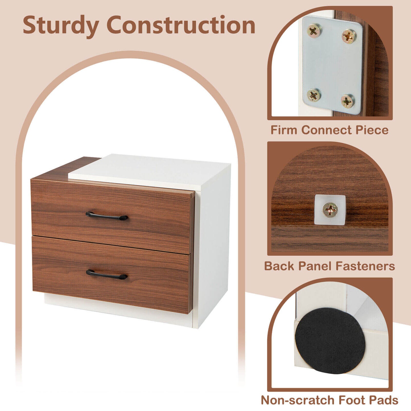 Sleek Modern Nightstand with 2 Drawers for Bedroom or Living Room Organization