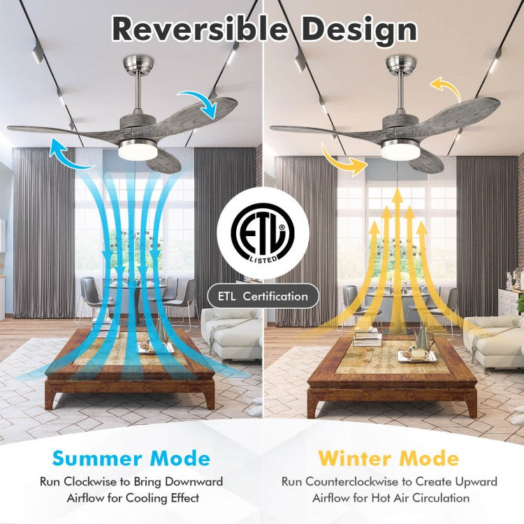 48 Inch Wooden Ceiling Fan with LED Light and 6 Speed Remote Control
