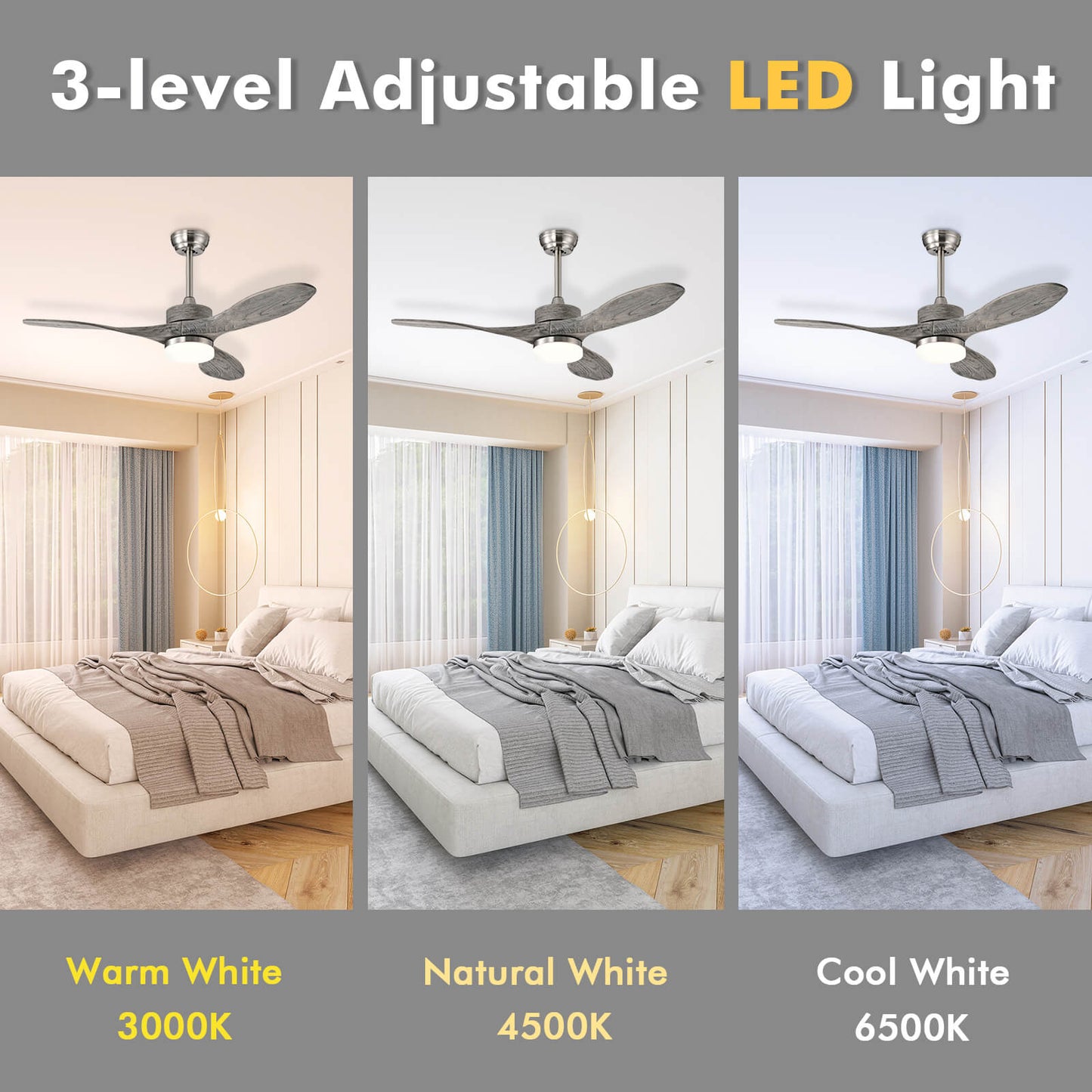 48 Inch Wooden Ceiling Fan with LED Light and 6 Speed Remote Control